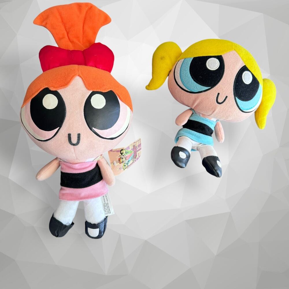 Lot Of 2 POWER PUFF GIRLS STUFFED PLUSH DOLL BLOSSOM - BUBBLES